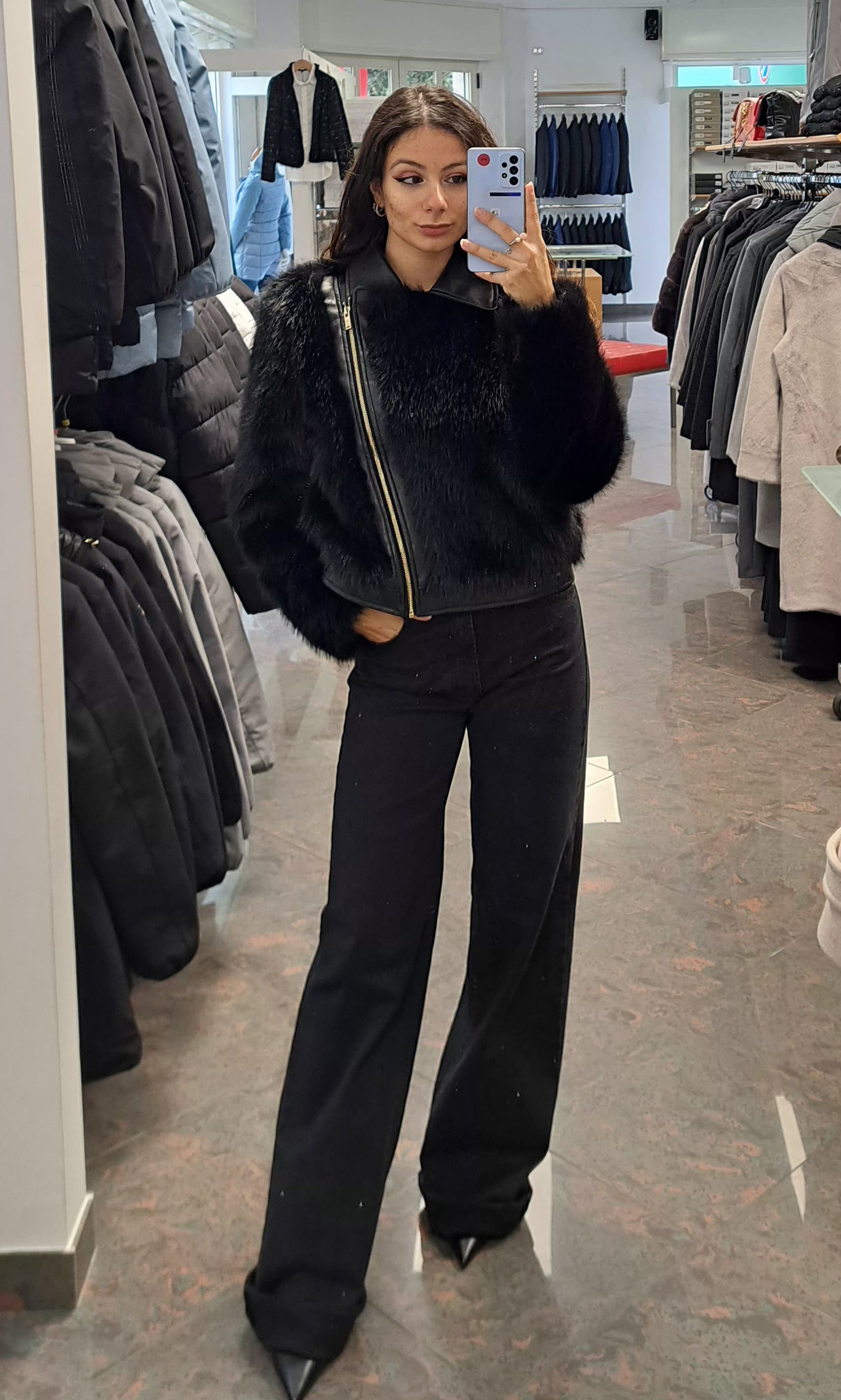 KOCCA Giacca in Ecopelle con Pelliccia