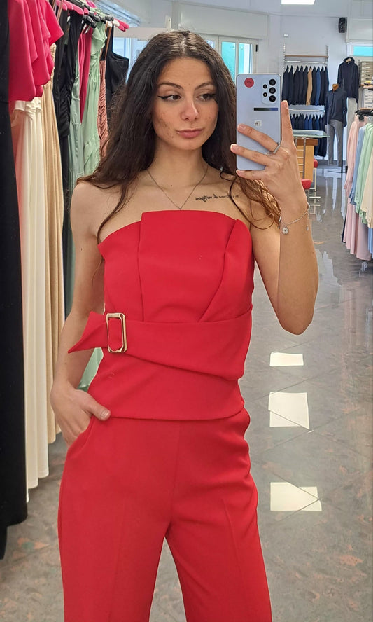 RELISH Set Top a Fascia con Pieghe e Pantalone Palazzo con Tasche