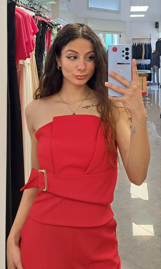 RELISH Set Top a Fascia con Pieghe e Pantalone Palazzo con Tasche